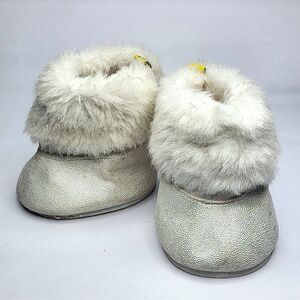 Build-A-Bear Silver Metallic Faux Fur Winter Snow Boots Sparkly Shoes